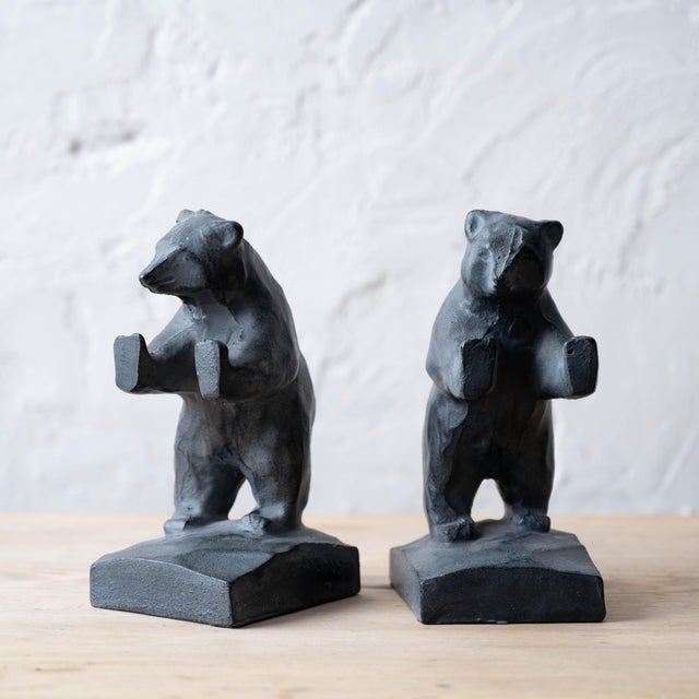 1990s Takaoka Tekki Cast Iron Bear Bookends, Urushi Finish, c.1990 For Sale - Image 5 of 8