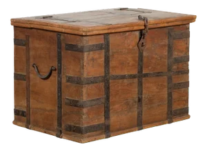 Rustic Indian 19th Century Wooden Trunk with Iron Hardware and Weathered Patina
