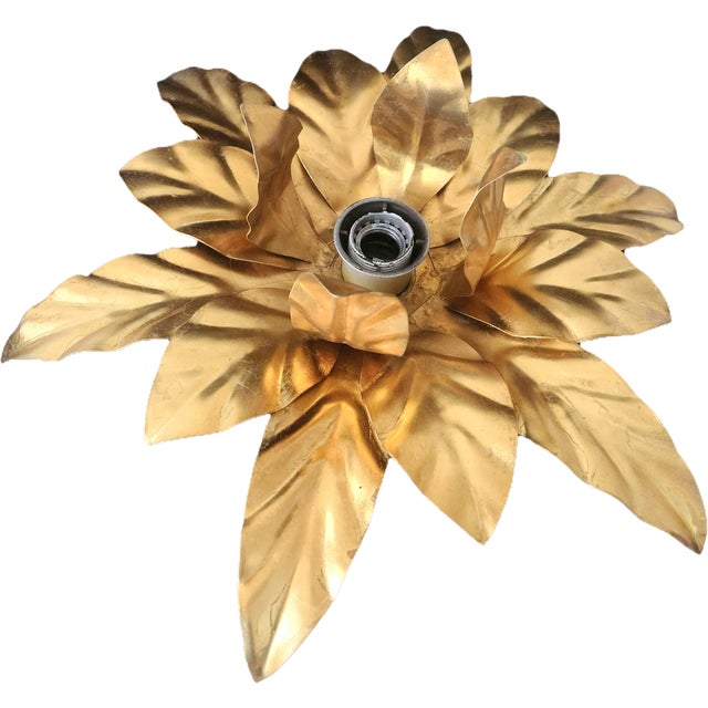 Hollywood Regency Florentine Flower-Shaped Gilt Flush Mount from Hans Kögl, Italy, 1960s For Sale - Image 6 of 18