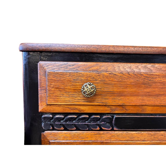 Vintage Black & Oak Carved Three-Drawer Chests For Sale - Image 4 of 7