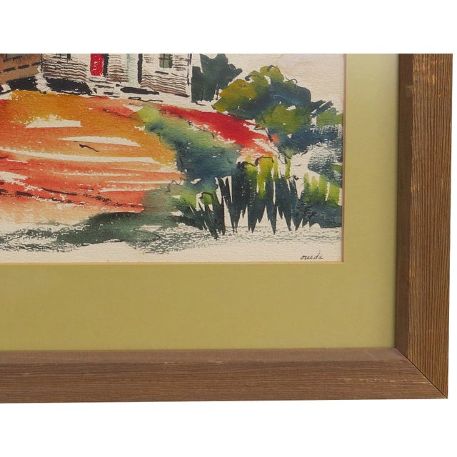 Orange Vintage Ouida Romanoff George Framed Watercolor For Sale - Image 8 of 10