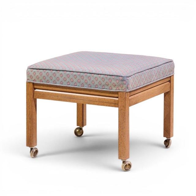 Brown Founders Style Mid Century Oak Rolling Upholstered Stools - Pair For Sale - Image 8 of 11