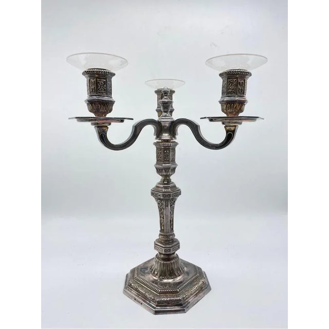 Noble original Christofle candlestick Multi-profiled base, shaft and grommets. 3 curved light arms. Extremely high quality...