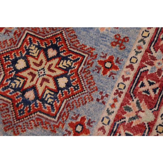 Boho Chic Kazak Tribal Light Blue/Red Wool Rug - 2'0''x3'0'' For Sale In New York - Image 6 of 10