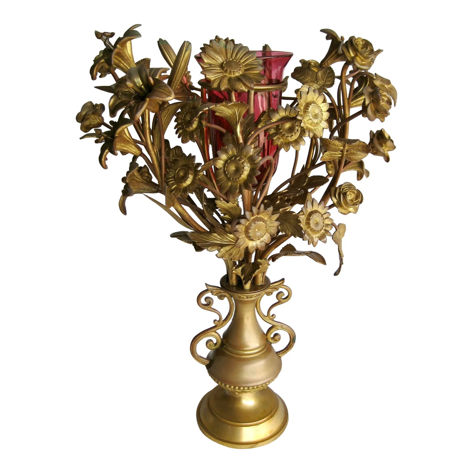 Antique Mid 19th Century French Brass Flower Candelabra Chairish