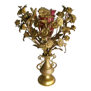 Antique Mid 19th Century French Brass Flower Candelabra