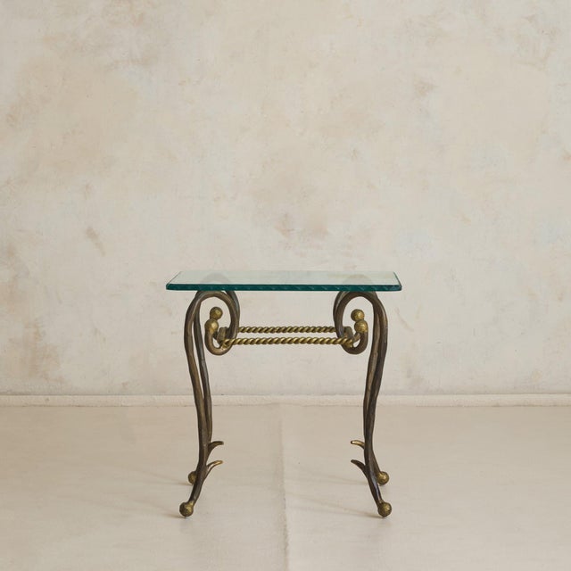 French Gilt Iron + Scalloped Glass Accent Table, 1960s - 2 Available For Sale In Chicago - Image 6 of 11