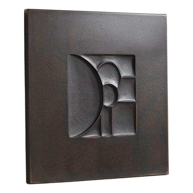 Mahrte — Matte Black Wall Sculpture, Geometric Relief Carved on Patinated Wood Composite For Sale