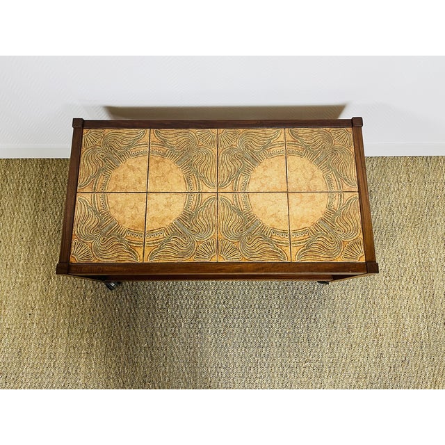 Ceramic Vintage Teak and Ceramic Coffee Table on Casters, 1960s For Sale - Image 7 of 10