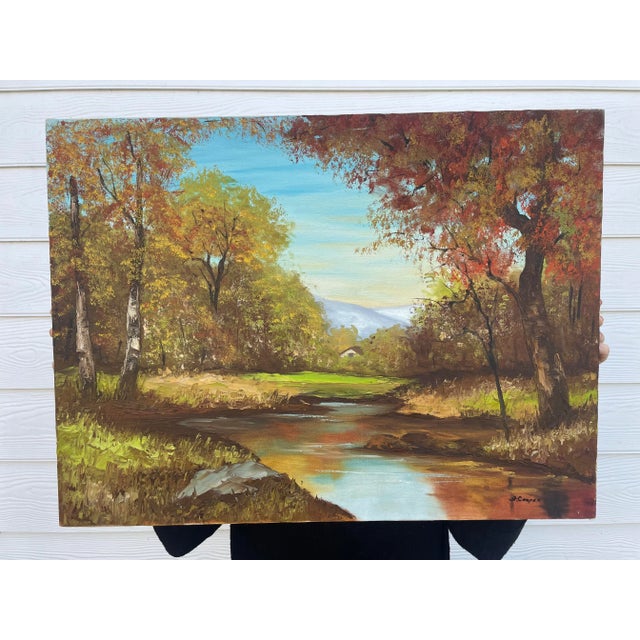 1970s Vintage Traditional Impressionist Still Life Autumn Landscape Original Oil Painting, Chartreuse, Copper, Orange For Sale - Image 5 of 11