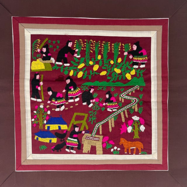 Laos Hmong Story Pillow Cover with Hand Embroidered Garden Scene For Sale - Image 4 of 9