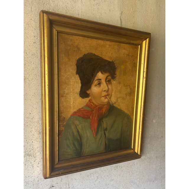Antique Italian School Oil Portrait of Smoking Boy, Signed, 19th C For Sale - Image 4 of 8