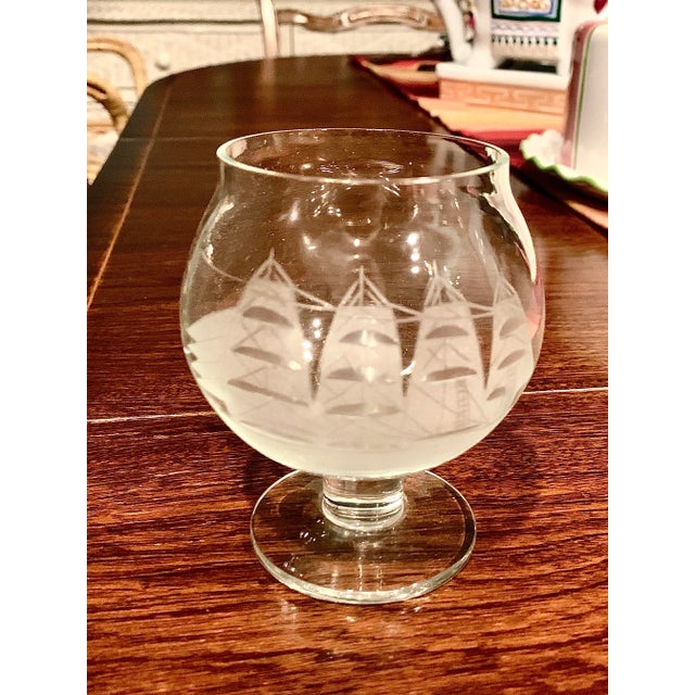Glass Nautical Etched Glass Clipper Ship Brandy Decanter Set For Sale - Image 7 of 8