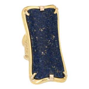 Mid 20th Century Huge Lapis Lazuli Ring Vintage 18k Yellow Gold Cocktail size 5