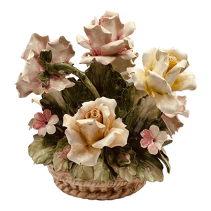 Signed Vintage Italian Capodimonte 12" Hand-Painted Porcelain Flower Basket