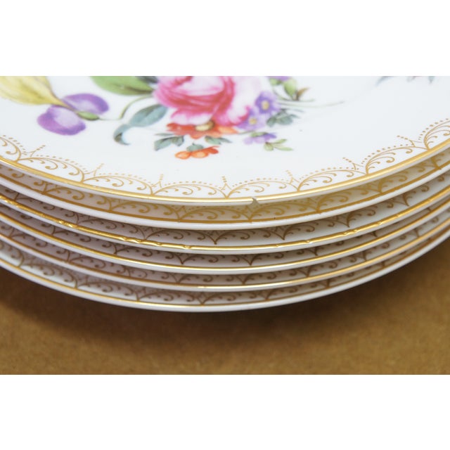 Vintage Rosenthal Meissen White Porcelain Dessert Plates Set Floral & Gold - Set of 6 For Sale - Image 10 of 11