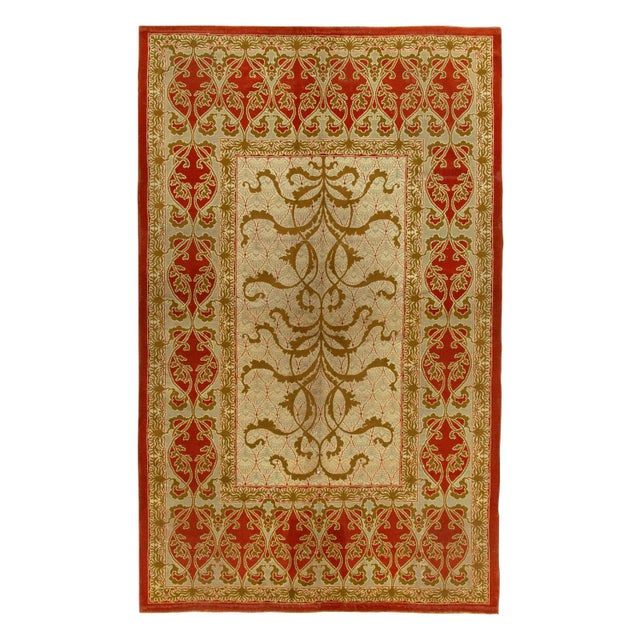 Textile Hand-Knotted Antique Art Nouveau Rug in Red, Green, Brown Floral Pattern For Sale - Image 7 of 7