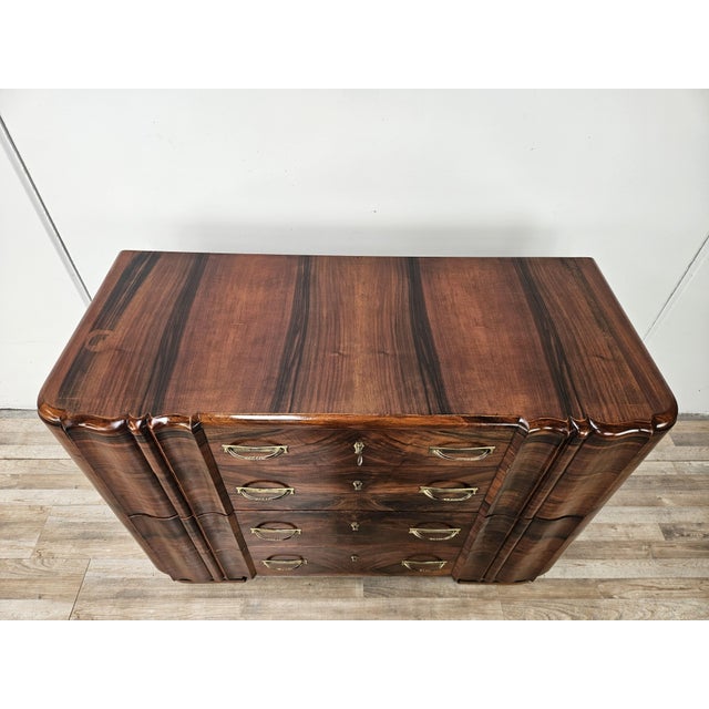 Art Deco Walnut Chest of Drawers with 4 Drawers and Brass Handles, 1940s For Sale - Image 4 of 18