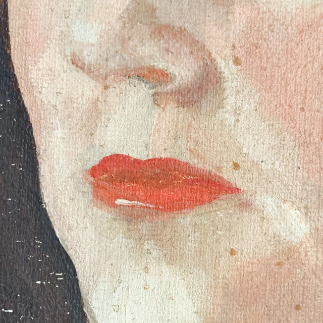 1940s Signed Woman Portrait Painting, Original 1940's Female Portrait Painting by Gladys Bjorn, Vintage Artwork on Canvas, For Sale - Image 5 of 10