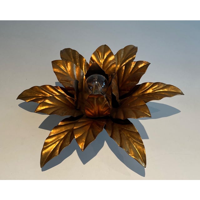 Mid-Century Modern Wall or ceiling lights with flowers in gilded metal in the style of Maison Jansen For Sale - Image 3 of 12