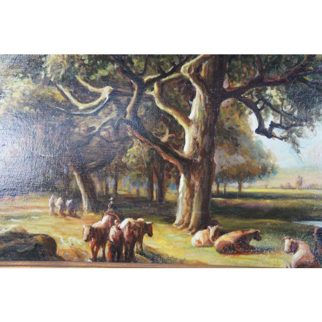 20th Century Realist Pastoral Landscape Oil Painting on Canvas Countryside Cows, Framed For Sale - Image 10 of 12