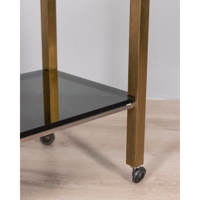 Gold Vintage Italian Brass and Smoked Glass Trolley, 1970s For Sale - Image 8 of 11