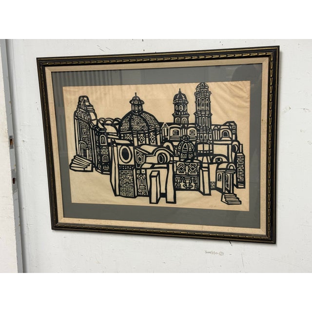 Wood Arne Wolf Church in Fortin, Mexico Framed Wood Block Print, Circa 1962 For Sale - Image 7 of 11