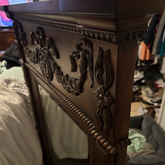Late 19th Century Antique Style Trumeau Mantel Mirror From the 19th Century Mahogany Wood With Carved Ornate Details For Sale - Image 5 of 10