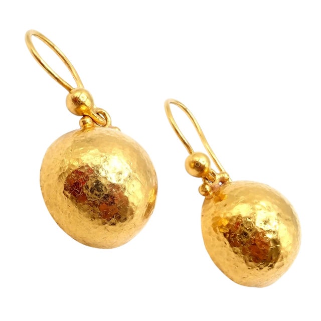 Contemporary Late 20th Century Gurhan 24k Yellow Gold Hammered Ball Earrings, A Pair For Sale - Image 3 of 11