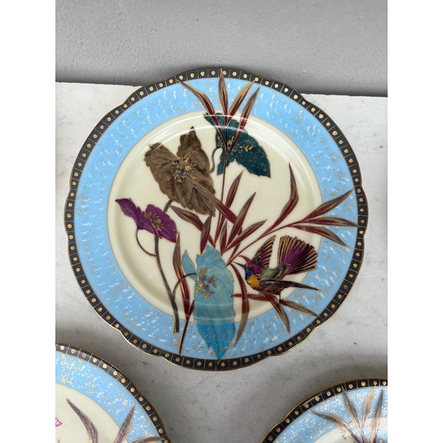 Rare 19th Century Set of 5 Porcelain Leaves & Birds Plates For Sale - Image 4 of 7
