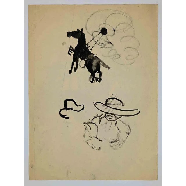 The Dream is an original Watercolour realized by Mino Maccari in mid-20th century. Good condition on a colored cream...