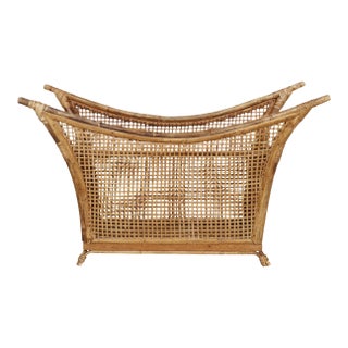 McGuire Bamboo and Rattan Magazine Rack For Sale