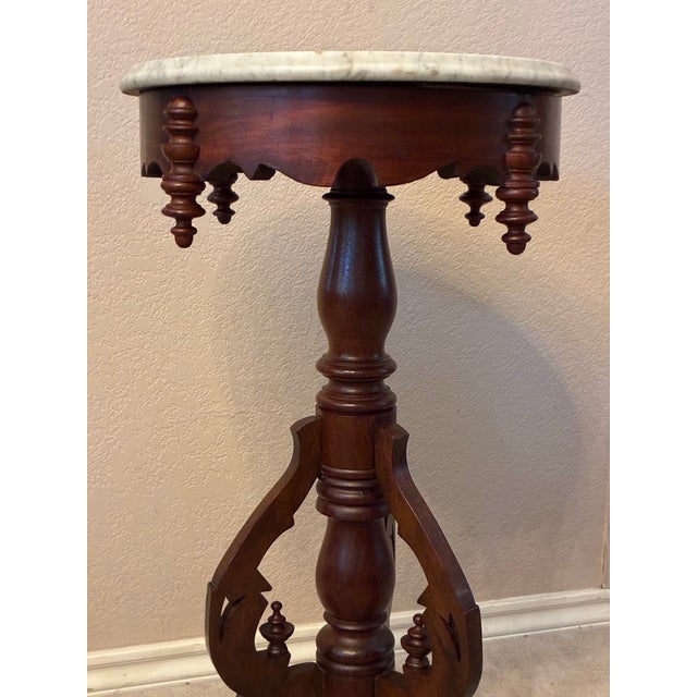 Wood Antique Victorian Style Marble Top Accent Table For Sale - Image 7 of 7
