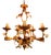 Vintage Hollywood Regency Florentine Five-Arm Metal Chandelier with Porcelain Flowers, 1970s For Sale