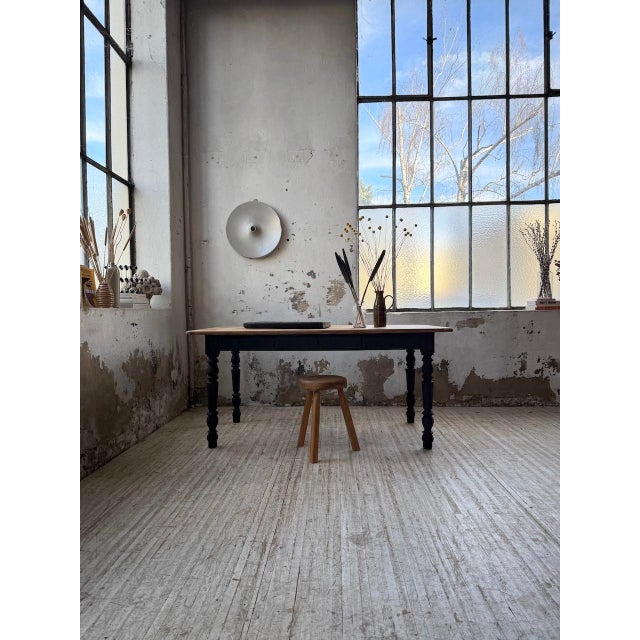 Oak Farmhouse Table with Black Turned Legs, 1950s For Sale - Image 3 of 18