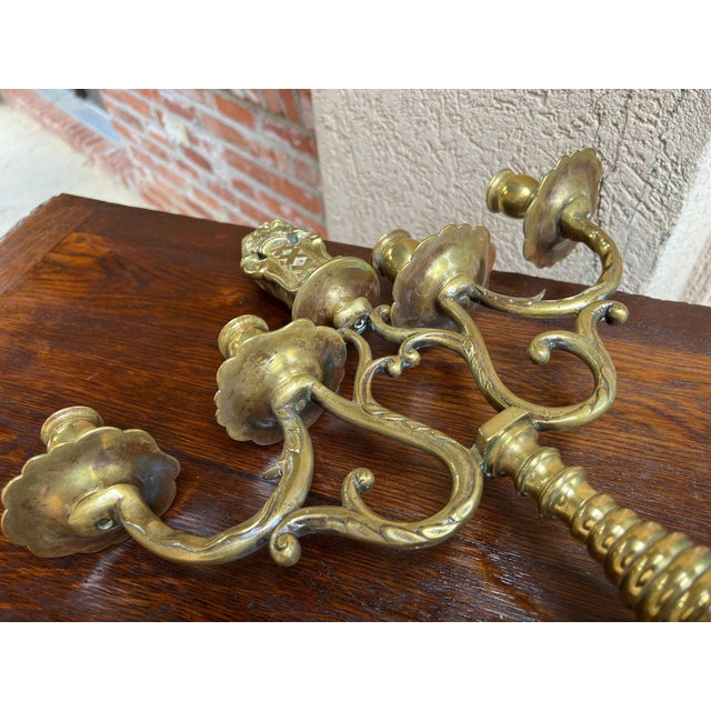 Antique French Brass Candelabra Baroque Revival Lion Sculptural Large C1890 For Sale - Image 11 of 18
