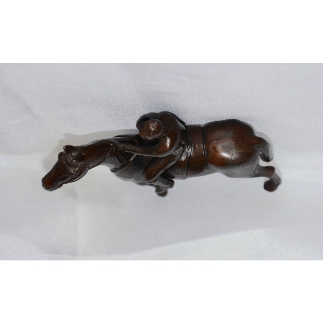 Mid-Century Modern Midcentury Rider on Horse Japanese Cast Metal Bronze Finish Miniature Statue For Sale - Image 3 of 8