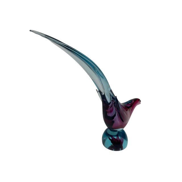 Murano Murano Glass Bird Sculpture in Blue and Amethyst For Sale - Image 4 of 9