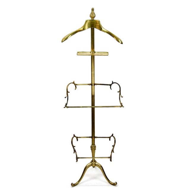 Mid-Century Adjustable Brass Valet Stand with Hanger and Shelf, 1950s For Sale - Image 6 of 8