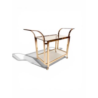 1980s Mid-Century Modern Brass Bar Cart in the Style of Milo Baughman For Sale