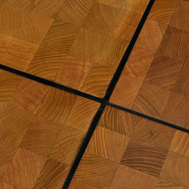 Square 49.5 Inch Danish Teak Butcher Block Coffee Table on Black Iron Base For Sale - Image 6 of 17