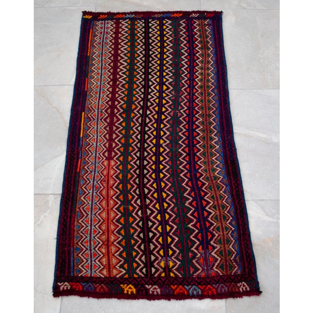 Turkish 1960s Hand-Woven Braided Turkish Jajim Kilim Rug For Sale - Image 3 of 7