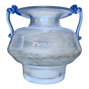 Murano Scavo Glass Amphora Vase With Cobalt Blue Handles