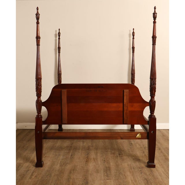 Lexington Queen Size Solid Mahogany Rice Carved Poster Bed For Sale - Image 17 of 18