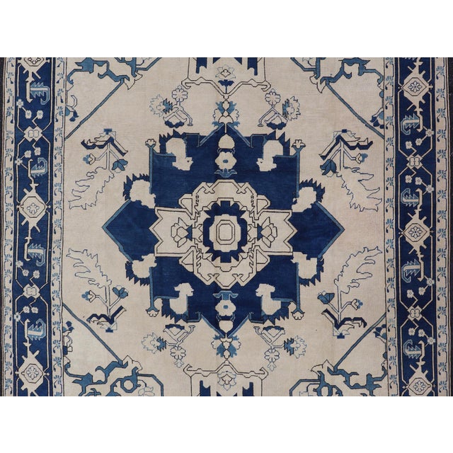 Navy Blue Oushak Vintage Rug With Traditional Medallion Design For Sale - Image 12 of 16