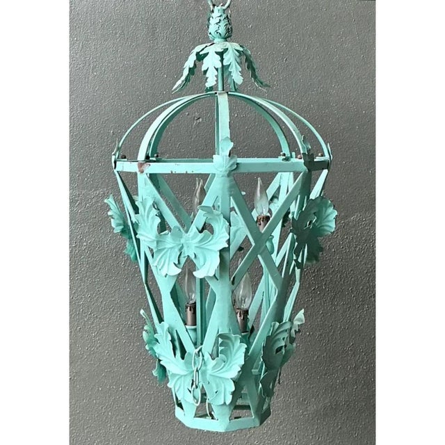 Mid-Century Modern Vintage Painted Metal Hanging Lantern For Sale - Image 3 of 12