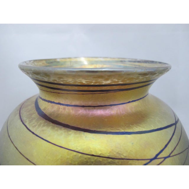 Glass Donald Carlson Iridescent Gold Luster Vine & Heart Leaf Art Glass Vase For Sale - Image 7 of 12