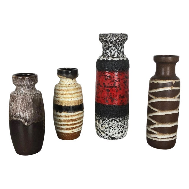 Vintage Multicolor Fat Lava Pottery Vases by Scheurich, Germany, Set of 4 For Sale