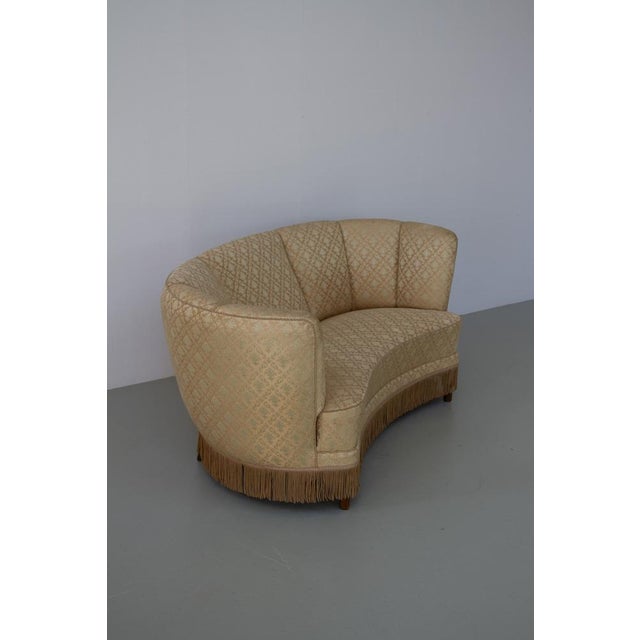 Danish Art Deco Banana Sofa, 1940s. Lovely channeled back curved banana shaped sofa. Made by master carpenter in the 1940s...