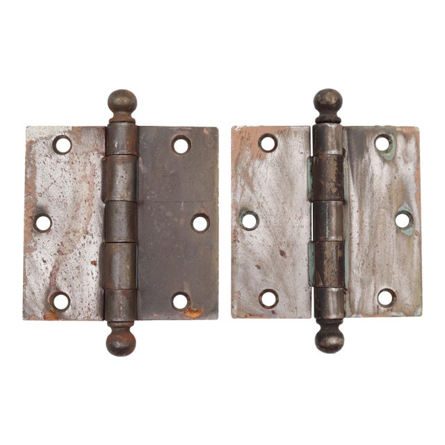 Pair of Vintage 3.5 X 3.5 In. Ball Tip Steel Door Hinges For Sale
